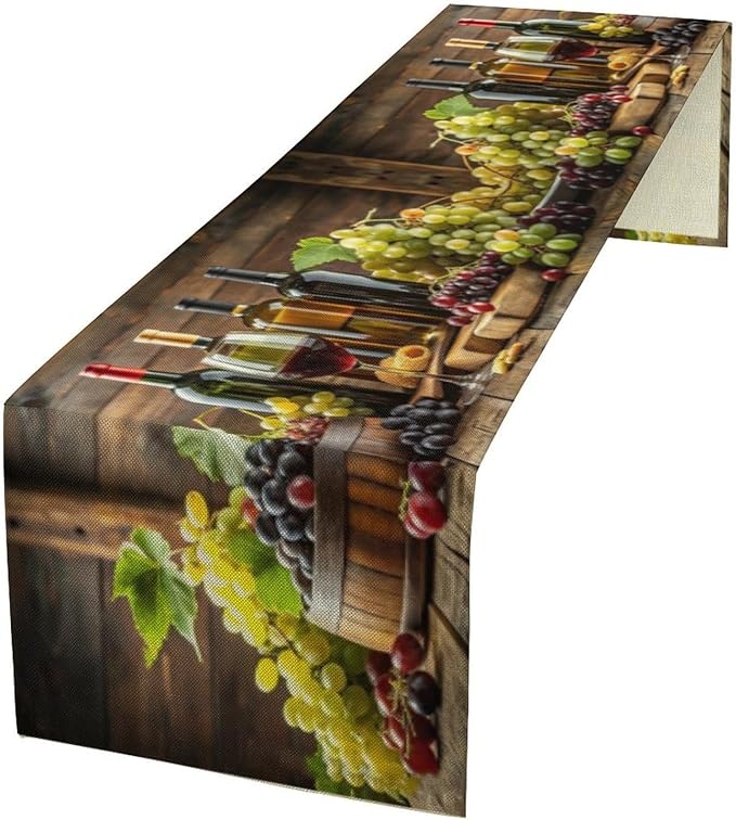Red Wine Themed Vintage Table Runner, Kitchen Dining Table Farmhouse Decoration for Home Party Decor 13x120 in