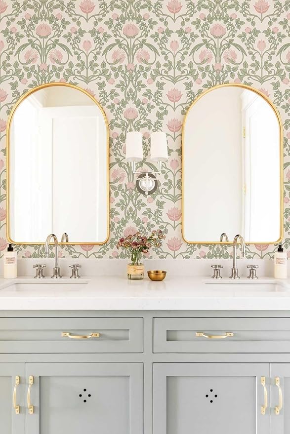 Peel and Stick Wallpaper Pink Floral Damask Wallpaper for Bedroom Decorative Self Adhesive Shelf Drawer Liner