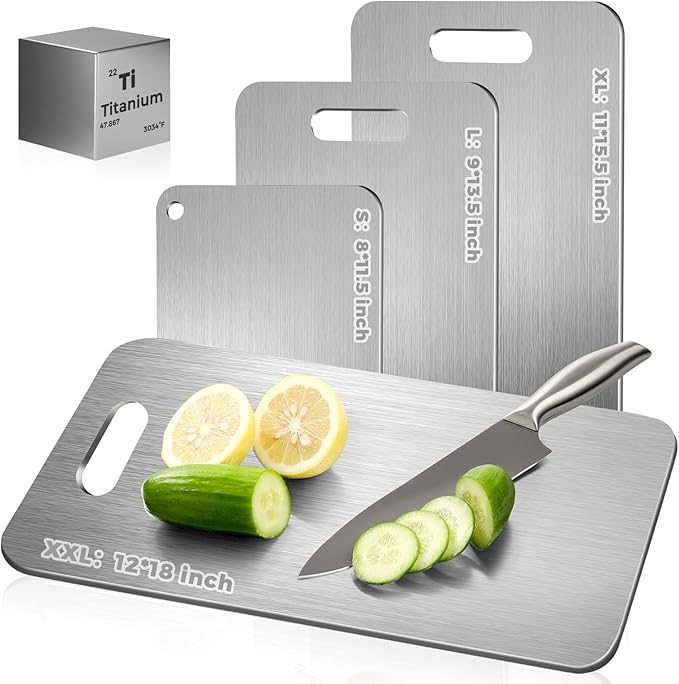 Katuchef Titanium Cutting Board - Upgraded 100% Pure Titanium Cutting Boards for Kitchen Non Toxic, Double-Grade Hygiene Durable Non Moldy Dishwasher Safe Meat Fruit Metal Board (1PC 11 * 15.5 Inch)