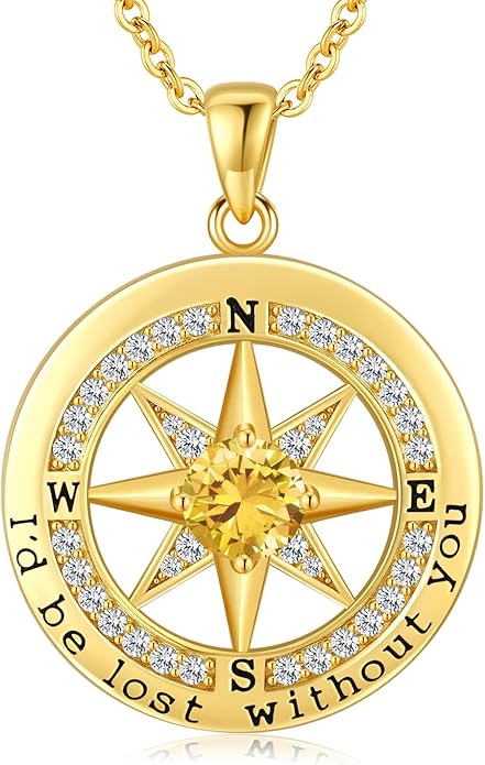 S925 Necklace Gift for Wife |Compass Jewelry |Women Anniversary |Sterling Silver |Girlfriend Birthday Gifts for Her Valentines |I'd be Lost without You |Jewel 18K Gold