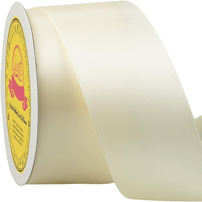 Double Face Ivory Satin Ribbon 2 inch X 25 Yards Polyester Ivory Ribbon for Gift Wrapping Very Suitable for Weddings Party Hair Bow Invitation Decorations and More