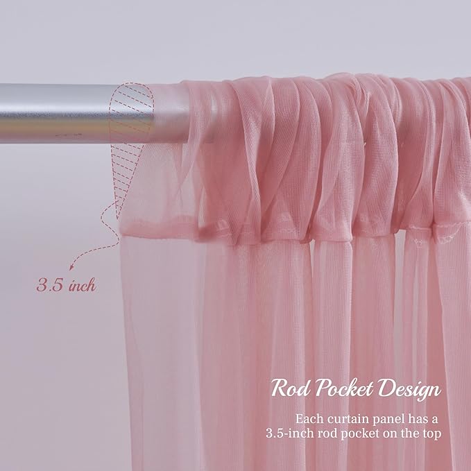 20x10ft Dusty Rose Tulle Backdrop Curtain with Lights String for Parites, Sheer Backdrop Curtains for Wedding Baby Shower Birthday Party Photo Shoot Decorations
