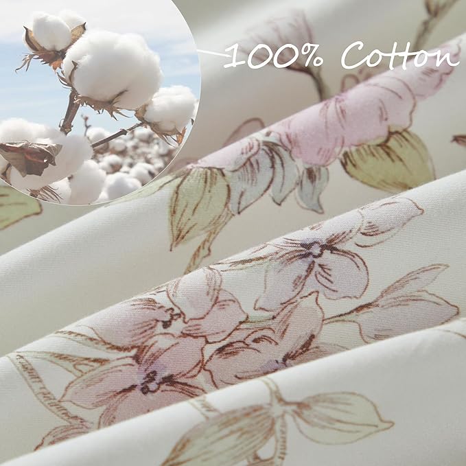FADFAY Floral Bedding Set with Peony Print, Soft Breathable Duvet Cover & Pillowcases, 100% Cotton, Elegant Botanical Pattern, Durable & Skin-Friendly, Queen Size