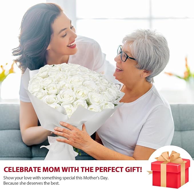 White Roses Artificial Flowers Bulk, 52Pcs Fake Roses White Flowers, DIY Silk Faux Roses Bouquet, Realistic White Faux Flowers Mohter's Day Valentine's Day Decor