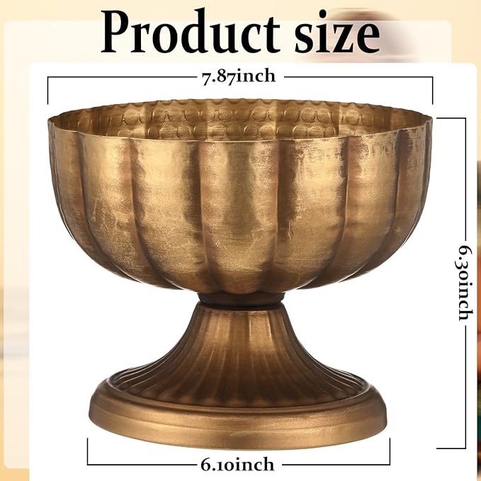 6 Pcs Distressed Gold Metal Compote Bowl Compote Vase Centerpieces for Table Pedestal Vase for Wedding Birthday Party Anniversary Indoor Outdoor Activity, 8 Diameter (Distressed Gold)