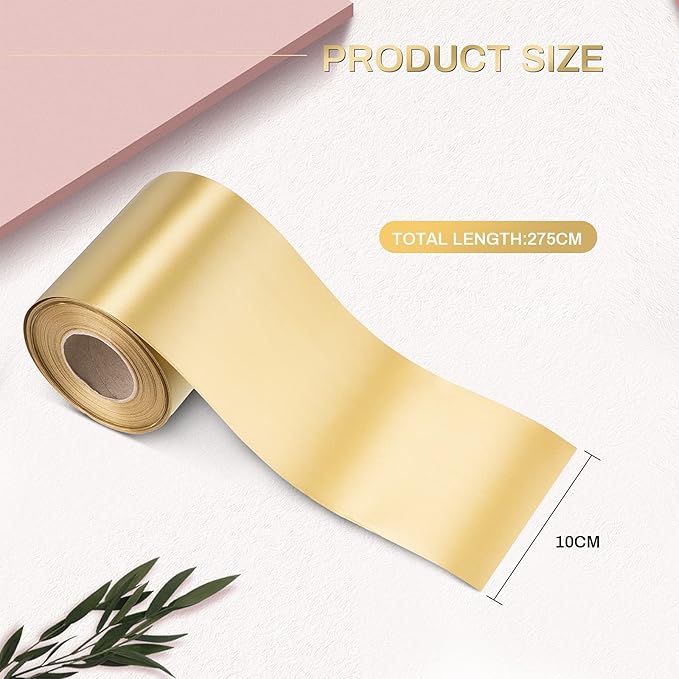 Syhood Outdoor Leaf Ribbon Floral Satin Ribbon for Crafts Aspidistra Waterproof Holiday Outdoor Decoration(4 Inch X 30 Yards,Gold)