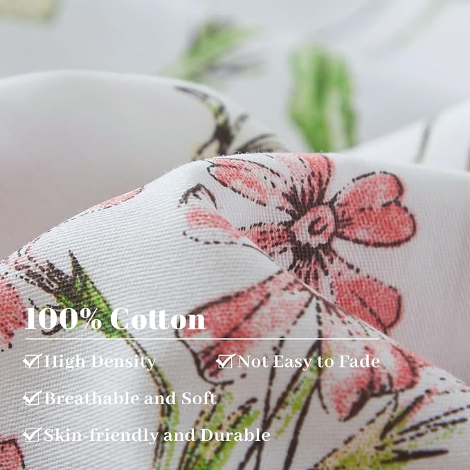 EAVD Vintage Style Botanical Floral Duvet Cover King Soft Cotton Chic Cute Bird Floral Print Bedding Set with 2 Pillowcases Vibrant Garden Botanical Comforter Cover with Zipper Closure