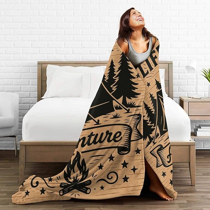 Camping Blanket Camper Throw Blanket Soft Cozy Fleece Fuzzy Stuffed Plush Flannel Gifts for Girls Women Boys Kids Adults 50"X60"