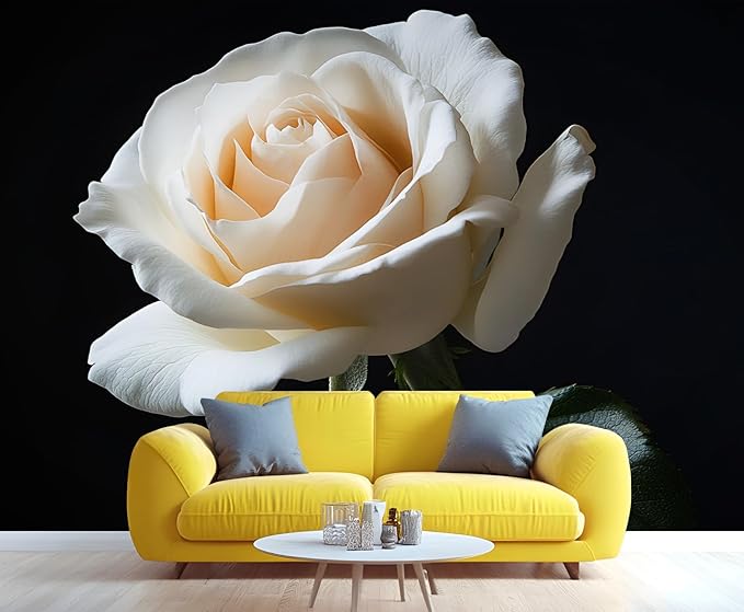 White Rose Wall Mural, Romantic White Rose 3D Wall Murals, Simple Elegant Flowers Wallpaper Mural, for Living Room Bedroom Large Wallpaper Indoor Decor 137.8" W x100 H