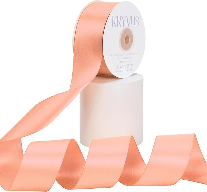 Peach Satin Ribbon, Double Faced 1-1/2 Inch X 25 Yards Peach Ribbon, Premium Satin Ribbons for Gift Wrapping, Crafts, Hair Bow Making, Sewing, Flower Bouquet, Wedding Party Decor