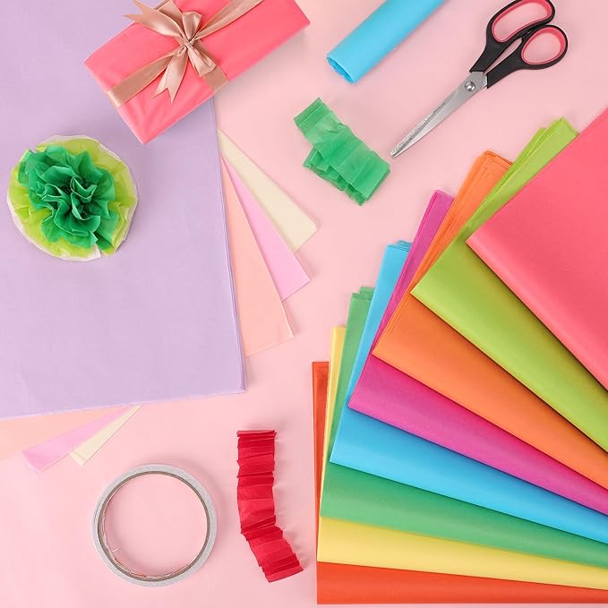 400 Sheets Tissue Paper, 20 Colors 10" X 14" Tissue Papers for Gift Bags Birthday Party Flower Decoration, Colored Tissue Paper Bulk for Packaging