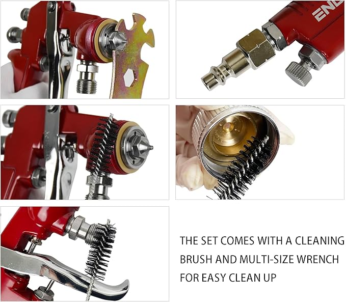 ENDOZER Professional Siphon Feed Spray Gun for Paint, Red Handle, 34 oz -1.8mm Nozzle for a Variety of Low Viscosity Paints（Red）
