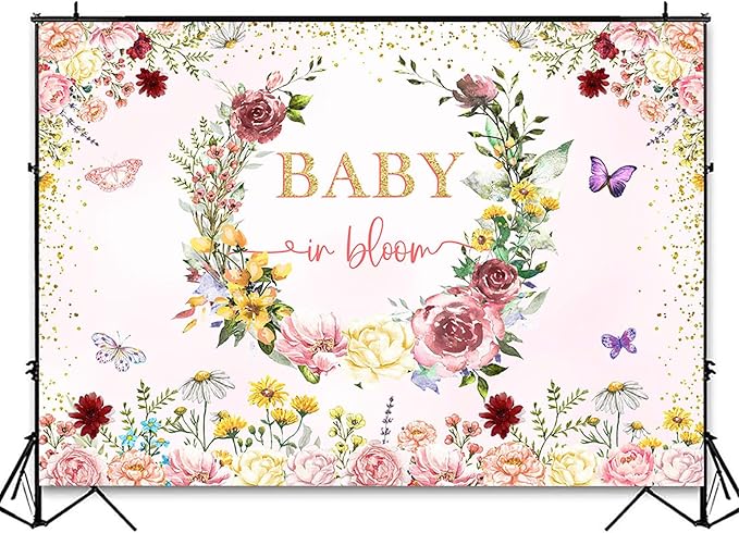 InMemory Baby in Bloom Backdrop Wildflower Baby Shower Decorations for Girl,Spring Wildflowers Baby in Bloom Baby Shower Banner Background Wild Floral Girl Shower Party Supplies Photobooth Props 5x3ft
