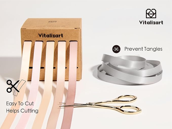 Vitalizart Ribbons for Crafts 3/8" x 50 Yd Satin Ribbon Double Face Gift Wrapping Silk Like Fabric Flower Bouquet Birthday Party Decorations Bridal Shower Wreath Hair Continuous Pink Nude Rose Tan