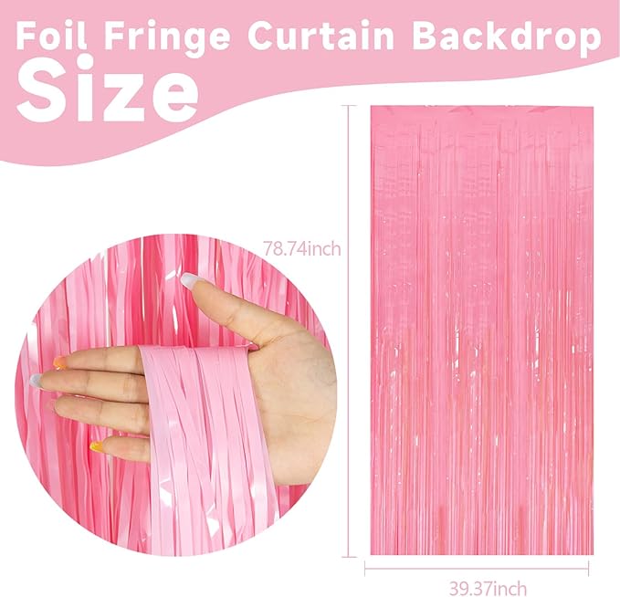2 Pack Pastel Pink Streamers Pink Foil Fringe Curtains Tinsel Backdrop Birthday Decorations Light Pink Backdrop Halloween Baby Shower Valentines Wedding Princess Party Decorations