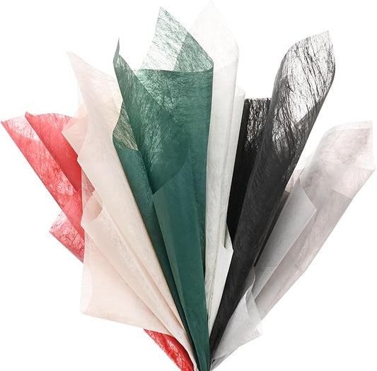 M METERXITY 228-Sheet Korean Cotton Wrapping Flower Paper, Waterproof Floral Wrapping Paper for Bouquets/Gift Packaging [Black, Beige, Light Gray, Bright Beige, Red, Dark Green]