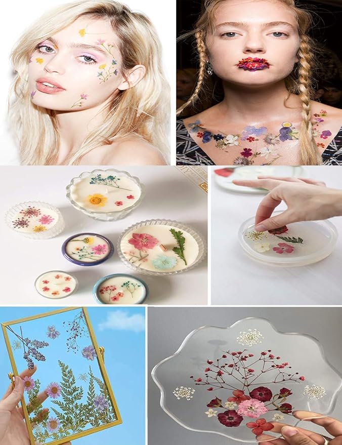 148PCS Pink Dried Pressed Flowers with Butterfly Stickers - YouthBro Real Nature Flowers Craft Set for Resin Jewelry Candle Soap Vase Making Nail Card Scrapbook Art Floral Decors