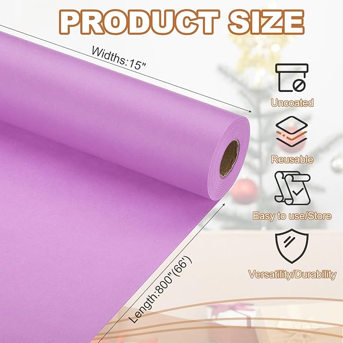 PATIKIL Wrapping Paper, 15" x 800"(66') 70 GSM Craft Paper Roll Kraft Packing Paper for Poster Bulletin Board, Gift Wrapping, Light Pink