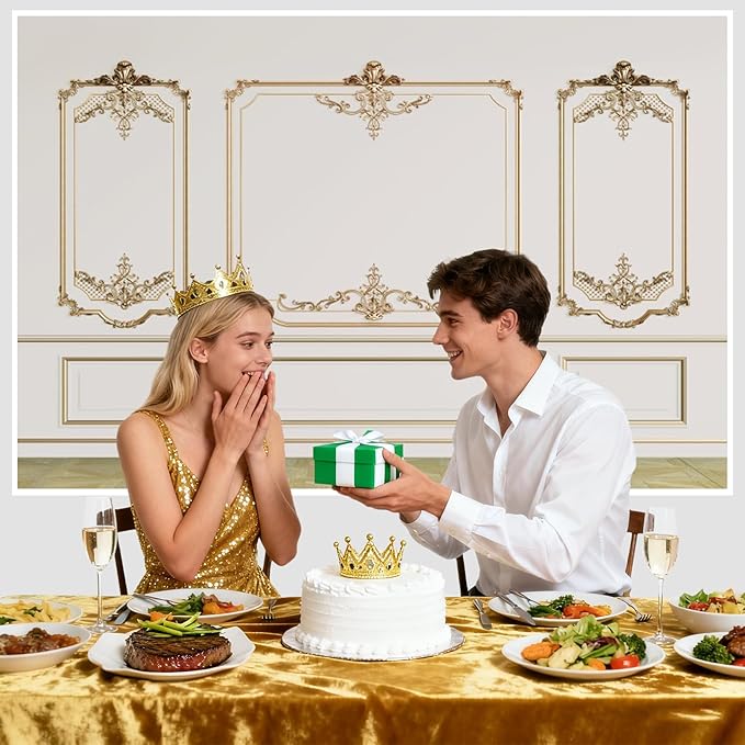 AOFOTO Vintage Room Inside Backdrop Modern French Classic Frame White Walls Gold Embossed Floral Photo Background Wedding Bridal Shower Reception Drama Portrait Photoshoot Backdrop Props 6x4ft