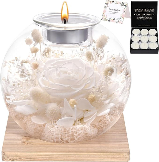 Christmas Birthday Gifts for Women Preserved Roses in Glass Dome with Scented - Romantic Preserved Flower for Women, Girlfriend, Wife, Mom, Grandma, Sister, Her-White