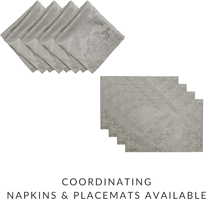 Elrene Home Fashions Caiden Elegance Damask Waterproof, Stain & Wrinkle Resistant Fabric Placemats (Set of 4), 13" x 19", Silver