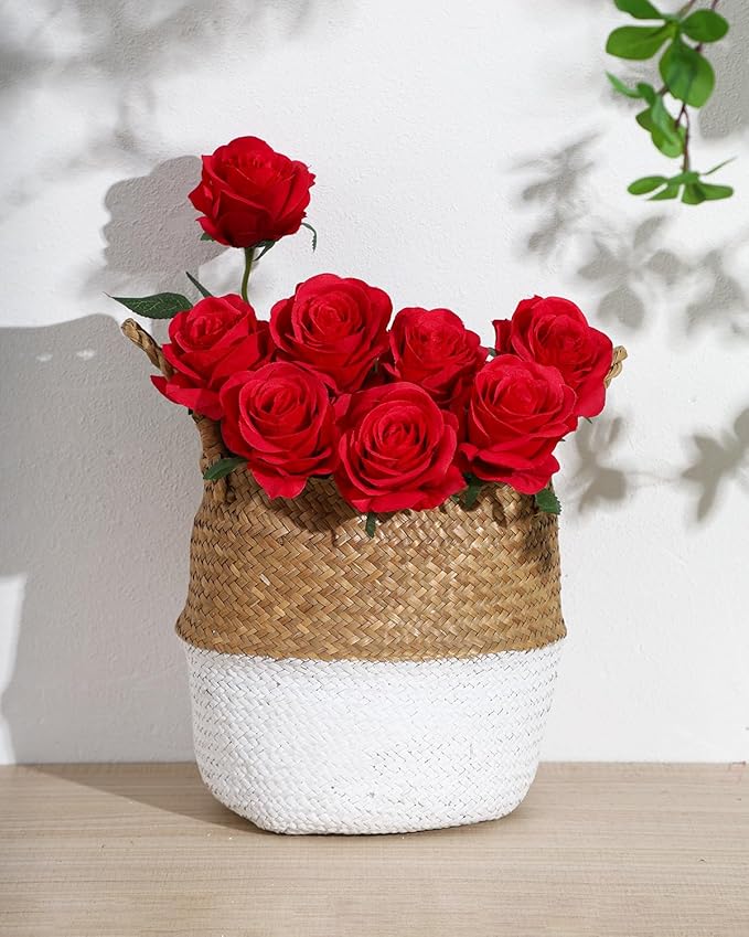 LFF 10pcs Silk Rose Flowers Long Stem Artificial Rose Flower for Home Wedding Party Decor (Red)