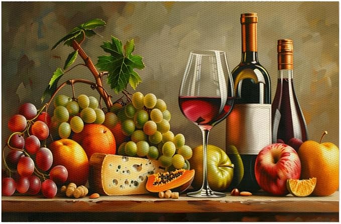 Grapes Fruit Wine PVC Placemats Set of 4 Wipeable Table Mats Washable Heat Resistant Non Slip Vinyl Dining Table Mat for Kithen Indoor Outdoor Patio Farmhouse Place Mats Decorative