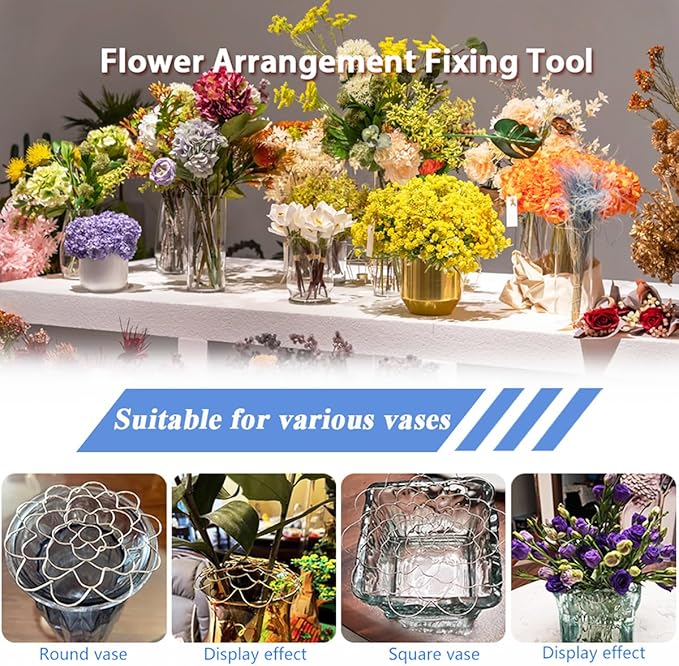 Wolfride 3Pcs Flower Arrangement Holder, Arranger Floral Organizer Floral Grid Holder Flower Frog Tool Wire Flower Arranging Tool for Vase Stems Bouquets(4'', 5'', 6'' Dia)