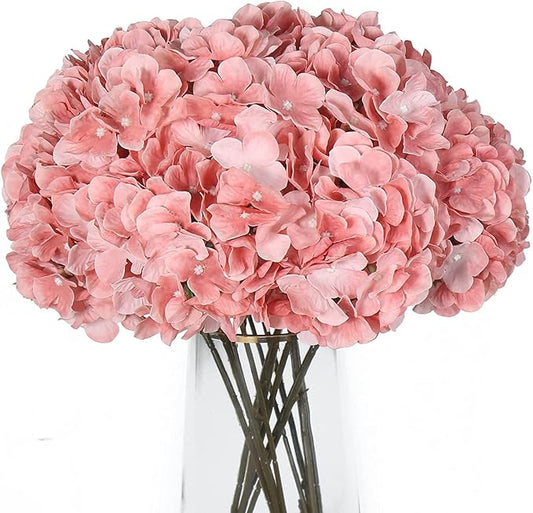 2Bouquets Artificial Fake Flowers Plants Silk Hydrangea Arrangements Wedding Bouquets Decorations Plastic Floral Home Kitchen Garden Party Festival Bar DIY(Light Coral Pink)