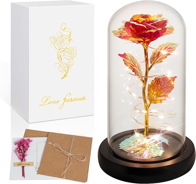 Childom Christmas Rose Gifts for Women,Birthday Gifts for Women Mom Christmas,Flowers for Delivery Prime,Red Light Up Rose in A Glass Dome,Anniversary Rose Gift for Her Grandma Valentines Day