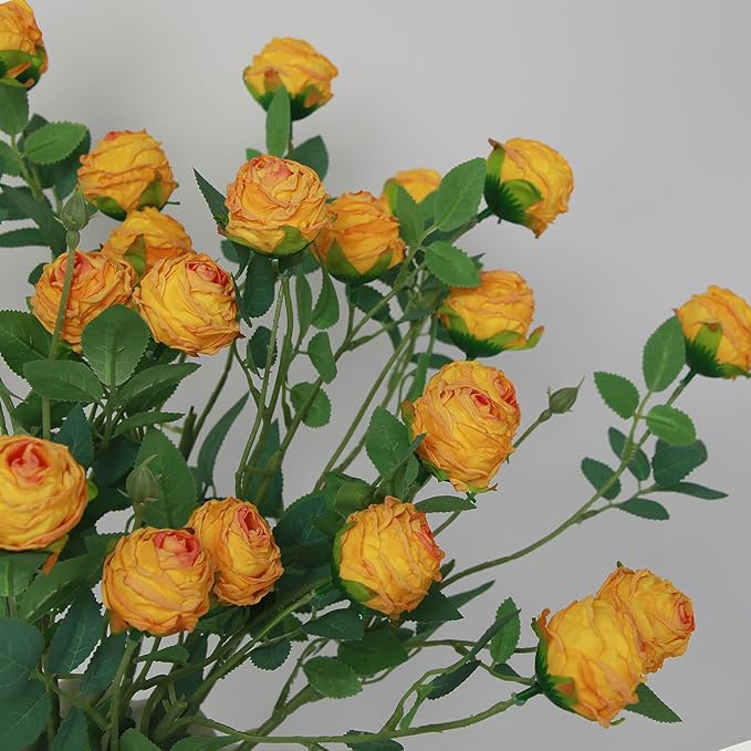 CHIAVE 8pcs 24 Flower Buds Artificial Vintage Roses Fake Silk Rose Flowers with Long Stem for DIY Bouquets Wedding Centerpiece Party Home Kitchen Shorp Decoration-Yellow