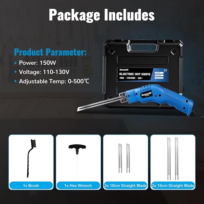 Electric Hot Knife with 4 Straight Blades Kit 150W 500℃ Craft Shears Foam Cutter for Styrofoam EVA, EPE, XPS, EPP, EPS, KT Board, Sponge
