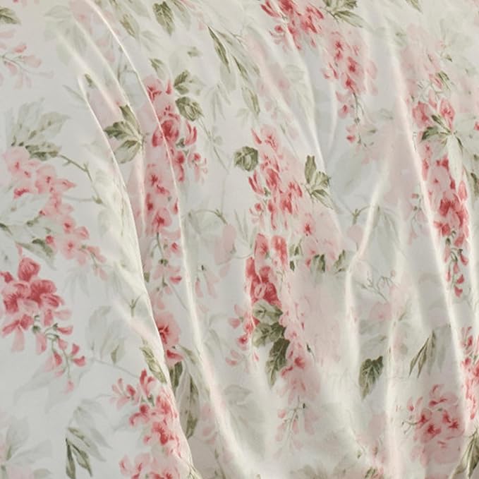 Laura Ashley - Queen Comforter Set, Plush Velour Micromink Face Bedding with Soft Cotton Reverse, Medium Weight for Year Round Use, 3 Piece Bed Set with Matching Pillowcases (Wisteria Pink)
