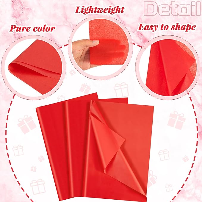 Qilery 500 Sheets Christmas Red Tissue Paper Bulk for Gift Bags 20 x 30 Inch Acid Free Wrapping Paper Sheets for Christmas Decoration DIY Crafts, Packing Supplies for Moving, Wedding Party