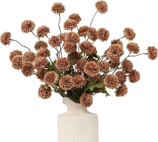 DuHouse 6pcs Artificial Flowers Faux Silk Pompon Mum,Silk Small Mini Chrysanthemum Ball with Stems for DIY Wedding Bouquets Centerpieces Vase Home Table Kitchen Decoration(Coffee)