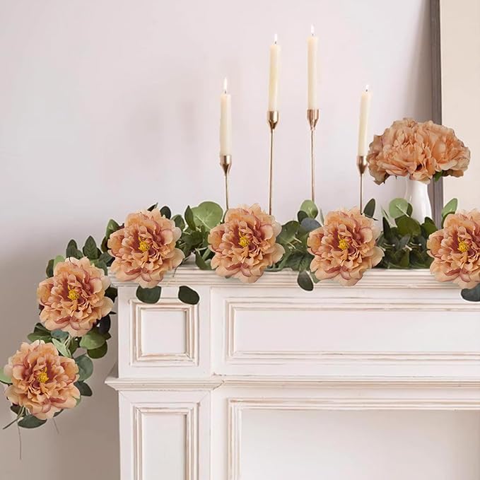 20pcs 5" Artificial Flower Peonies, Silk Peonies with 6" Stems, Flowers Suitable for Wedding Bouquets, Home Party Decoration (Caramel Colour)