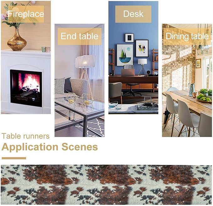 Cow Print Table Runner, Brown Cowhide Print Western Style Table Runner Country Farmhouse Cottage Cow Patten Table Decoration for Home Kitchen Dining, 13x70 in