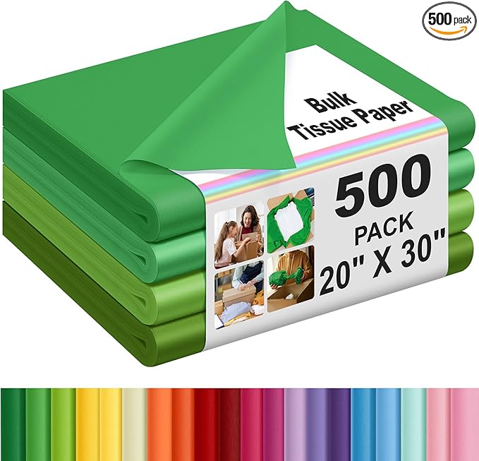 Qilery 500 Sheets Christmas Green Tissue Paper Bulk for Gift Bags 20 x 30 Inch Acid Free Wrapping Paper Sheets for Christmas Decoration DIY Crafts, Packing Supplies for Moving, Wedding Party