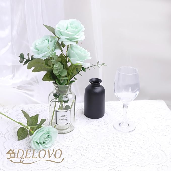 52pcs Sage Green Roses Artificial Flowers Sage Green Fake Flowers Silk Roses with Stems for DIY Wedding Bouquets Bridal Shower Centerpieces Arrangements Party Decorations