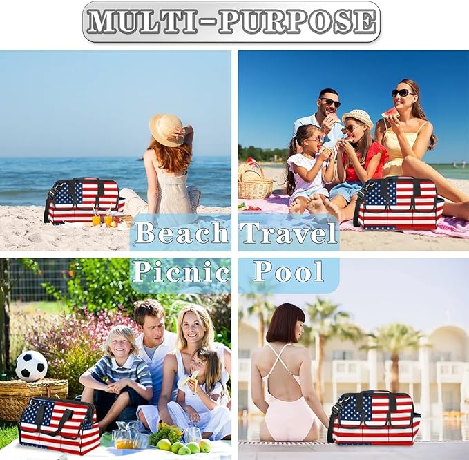 American Flag Tool Bag for Men Women Multi-Pockets Wide Mouth Tool Storage Bags 14.8 Inch Waterproof Heavy Duty Tool Bag Organizer for Electrician Mechanic Plumbers Handymen