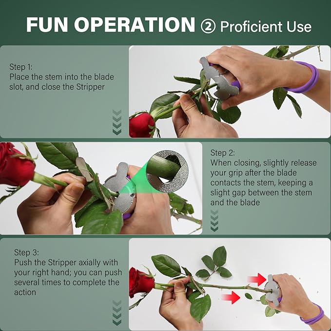 Rose Thorn Stripper Tool - Handheld Thorn Remover & Stem Cleaner for Florists, Professional Floral Designers, Flower Enthusiasts | with Purple Non Slip Pads & Lanyard