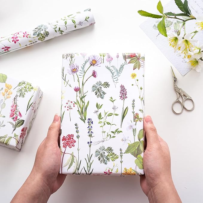 RUSPEPA 30" X 32.8' Wild Flower Wrapping Large Paper Roll for Women Girls, Jumbo Roll, Elegant Floral Design Gift Wrap Perfect for Birthday, Bridal Shower, Spring, Wedding, Mother's Day, 82 sq. ft.