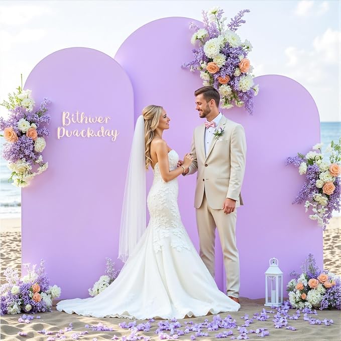 Pink and Lavender Arch Backdrop Cover 7.2FT 6.6FT 6FT Arch Covers Stretchy Backdrop Set of 3 Wedding Arch Cover Spandex Fitted Double-Color Fabric Arch Covers for Party Baby Shower Birthday Decoration