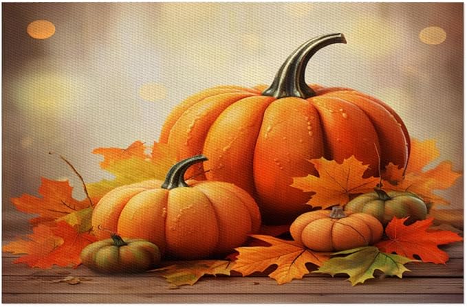 Thanksgiving Fall Pumpkin Placemats Set of 1 PVC Vinyl Non Slip Table Mats Heat Resistant Place Mats Washable Wipeable Dining Table Mat for Kitchen Decor Party Indoor Outdoor Decorative Gift
