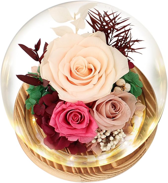 Preserved Roses & Fresh Flowers Bouquet – Gift for Women, Roses That Last Forever, Flowers for Delivery Prime, Champagne Roses – Birthday, Mother’s Day & Christmas