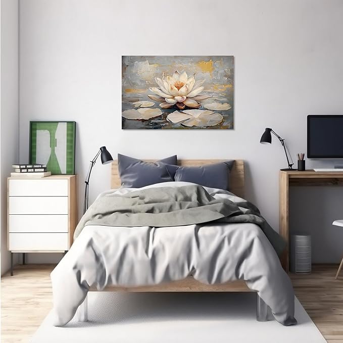 Ethereal white lotus floating on Crystal Waters poster vintage oil painting printwall art soft blush and gold accents serene home and office decor dreamy 8x12in Frameless