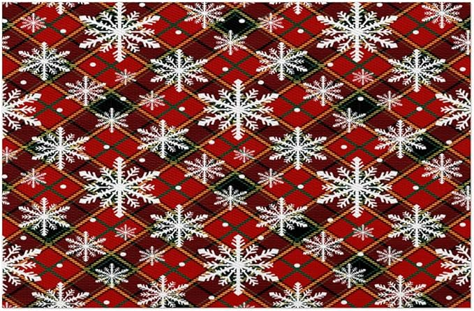 Christmas Xmas Waffle Art Snowflake Placemats Set of 1 PVC Vinyl Non Slip Table Mats Heat Resistant Place Mats Washable Wipeable Dining Table Mat for Kitchen Decor Party Indoor Outdoor Decorative Gift