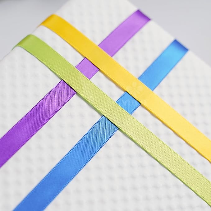MEEDEE Rainbow Ribbon Solid Color Assortment 10 Colors Double Face Satin Ribbon for Gift Wrapping Happy Birthday Party Decorations, 3/8" X 5 Yard Each Total 50 Yds Per Package