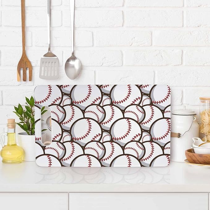 Baseball Balls Cutting Board with Handles Red White Ball Sports Cutting Boards Plastic Safe Chopping Board for Kitchen 16" x 10" x 0.24"
