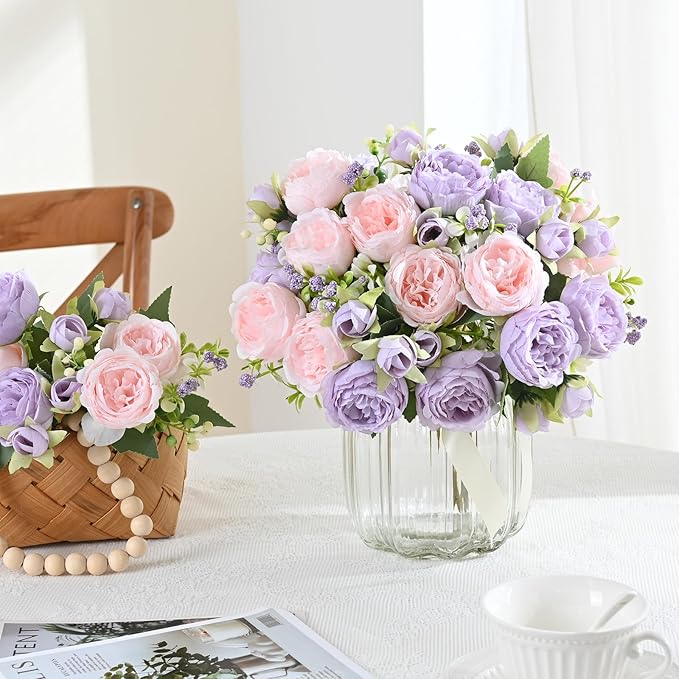 MARTINE MALL 4 Packs Peonies Artificial Flowers, Pinkish-Purple Artificial Peonies, Silk Peonies Flowers Fake Peonies Artificial Flowers Peonies Bouquet for Centerpiece Table Wedding Party Home Decor